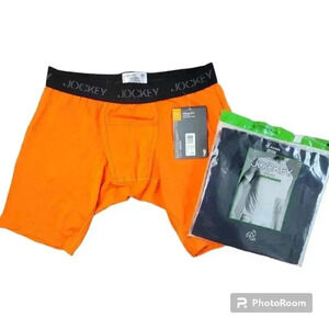 Jockey Sport midway brief & crew neck t-shirt bundle orange/ black NWT Size M